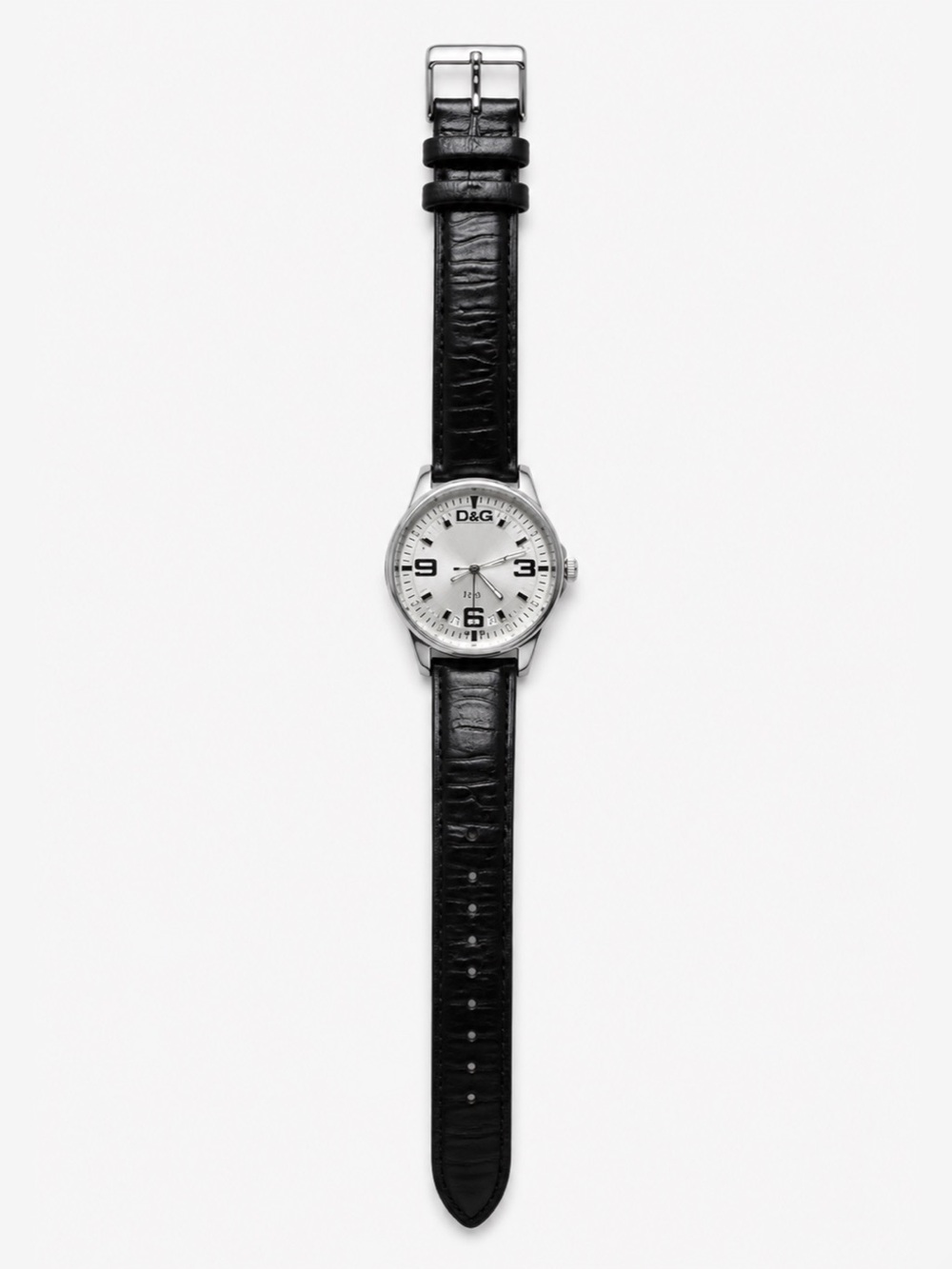 Dolce & Gabbana Classic Minimalist Leather Strap Watch Silver Black